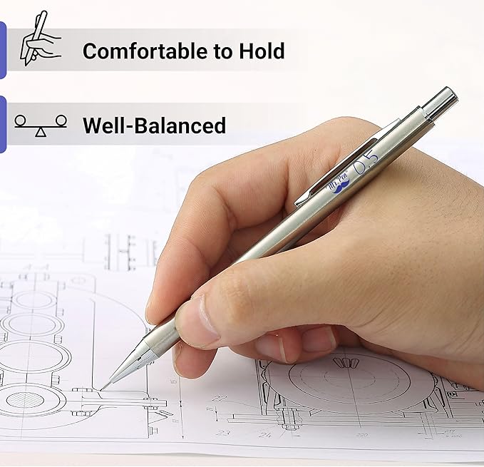 Mr. Pen- Metal Mechanical Pencil Set with Lead Refills & Erasers, 2 Pack, 0.5mm, 4x Tubes 2B Lead Refill, 4x Eraser Refills for School Supplies, Note Taking, Drawing, Sketching, Office