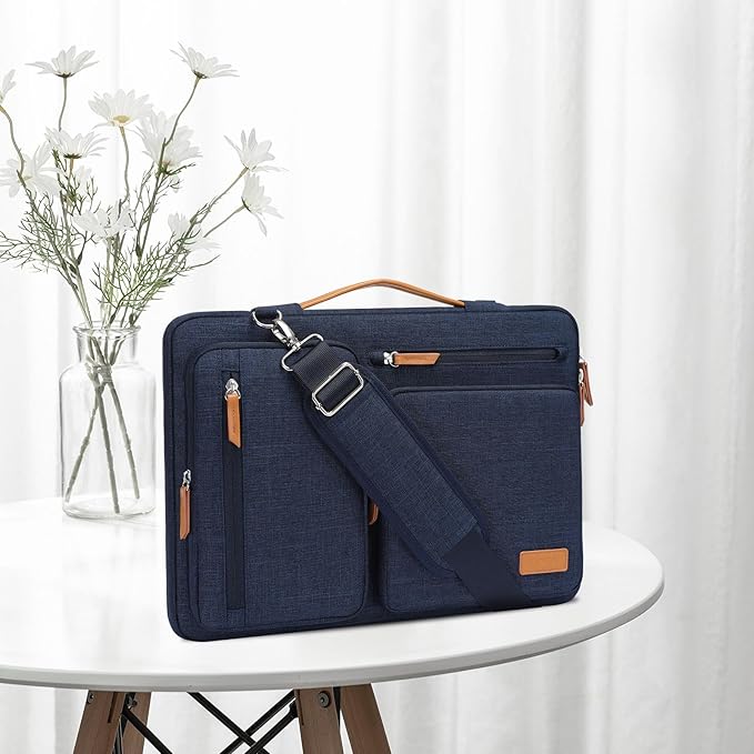 MOSISO 360 Protective Laptop Shoulder Bag,15 inch Computer Bag Compatible with MacBook Air 15 inch M5 M4 M3 M2/Pro 15, Dell XPS Plus,Side Open Messenger Bag with 4 Zipper Pockets&Handle, Navy Blue
