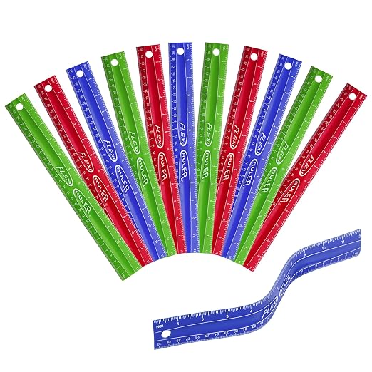 It's Academic Flexi Rulers, 12-inch Flexible Non-Breakable Ruler, 12-Pack, Assorted