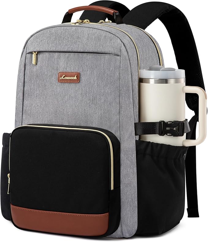 LOVEVOOK Laptop Backpack for Women with Pouch Pocket for Large Capacity Cup,17 Inch Teacher Nurse College Work Backpack Purse,Waterproof Laptop Bag Computer Back Pack for Travel, Grey-Black-Brown