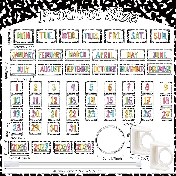 Composition Flip Calendar Bulletin Board Set Composition Flip Calendar for Classroom Decor with Adjustable Holder 2026-2029 Year 54 Date Cards for Preschool Elementary Teacher Supplies Back to School