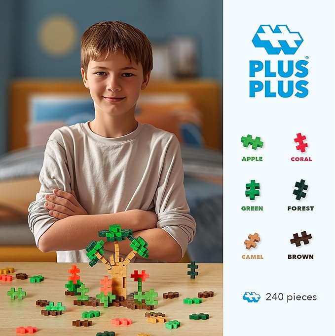 PLUS PLUS 240 Piece Jungle Mix Tube - Mini Interlocking Building Blocks Set, Stem Toys for Kids - Sensory Bin Fillers/Math Manipulatives Classroom Must Haves Gifts for Boys & Girls