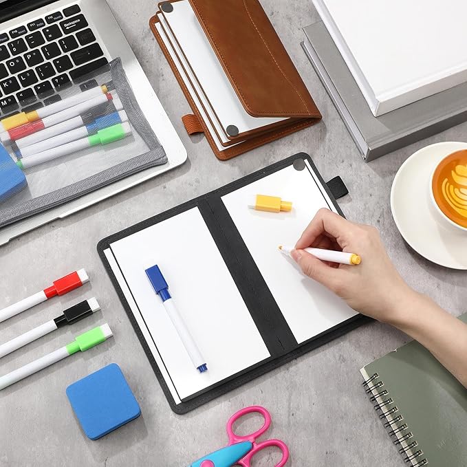Feifeiya 6 Sides Dry Erase Notebook Portable White Board 5"x7"(a6) Mini Dry Erase White Board Notebook Foldable Anti-ghosting Surface for Office, School, Study, Travel & Business Meeting Planning