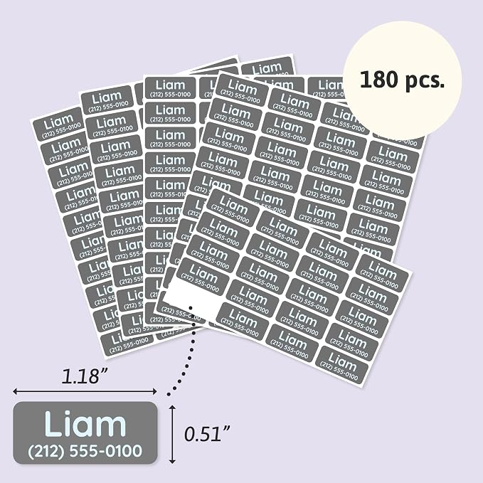 TeddyLabels - Clothing Labels for Nursing Home (180) – Self-Adhesive Name Tags for Clothes and Personal Items. Personalized Labels for Daycare, Nursing Homes, and Laundry Use - Grey