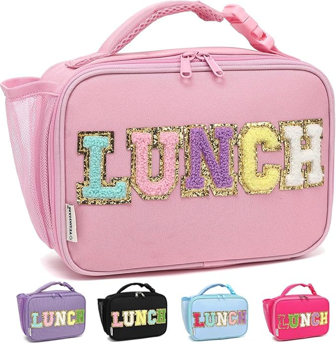 GYEUKHAM Insulated Lunch Box for School, Thermal Reusable Durable Freezable Lunch Bags for Kids Boys Girls Men Women - Small Soft Cooler Portable Lunch Tote Kit for Work Picnic Travel,Pink Alphabet