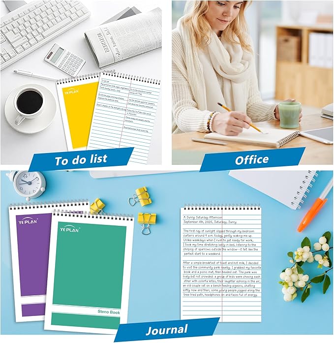 Yeplan Steno Pads Spiral Notebook 6x9 12 Pack, Top Spiral Notebook with Gregg Ruled White Paper, Notebooks & Writing Pads for School, College, Work, Office, Home, 60 Sheets, 6 Assorted Colors