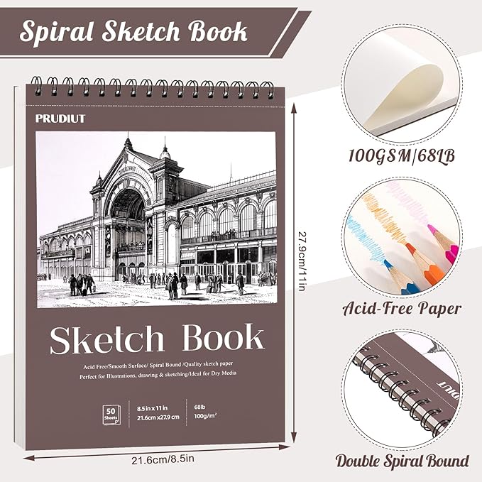 Sketch Book 8.5×11 inch, Spiral Bound Sketch Pad 50 Sheets (68lb/100gsm), Acid-Free Sketchbook for Drawing Painting Sketching, Art Paper Drawing Supplies for Teens Adults Artists Graduation Gifts