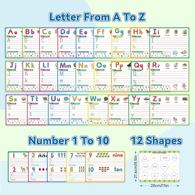 Alphabet Number Shapes Flash Cards,Handwriting Practice Writing Tracing Phonics Preschool Kindergarten Toddler Learning Activities Homeschool Classroom Autism Educational Toys ABC Letter