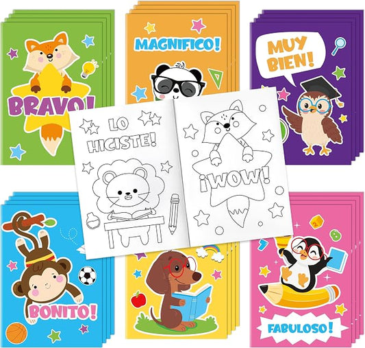 Dvbonike 24Pcs Spanish Positive Coloring Books - Cute Animal Spanish Motivational Phrases Themed DIY Coloring in Pages Classroom Rewards Party Favors Supplies and Art Activity Gifts for Student