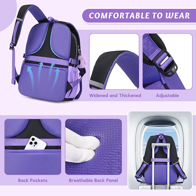 MUSEVOS Kids Teenage Girls Backpack, Elementary/Middle/High Schoolbag, Multi-Compartment Water-resistant Cute Bookbag, 17inch
