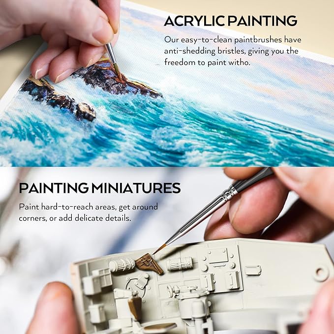 Nicpro 15 PCS Micro Fine Detail Paint Brush Set, Small Miniature Fine Tip Detail Brushes Kit for Acrylic Oil Watercolor, Models, Paint by Numbers, Miniature Painting, Craft, Rock Painting (Black)