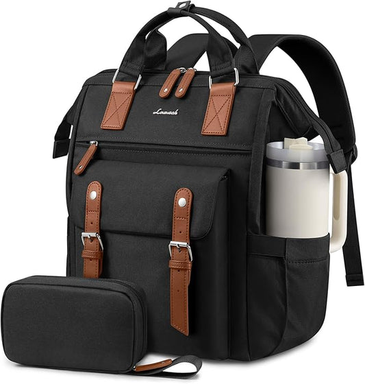 LOVEVOOK Laptop Backpack for Women with Giant Tumbler Holder Pocket,15.6 inch Waterproof Travel Backpack Purse Computer Laptop Bag