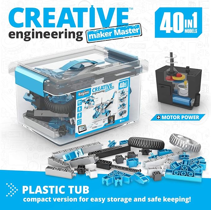 Engino Creative Engineering Kit, 40 Motorized Models for Kids 8+, Bulding Kit, Creative STEM Toys, STEM Projects for Young Inventors, Learning & Education Toys, Gift for Boys & Girls