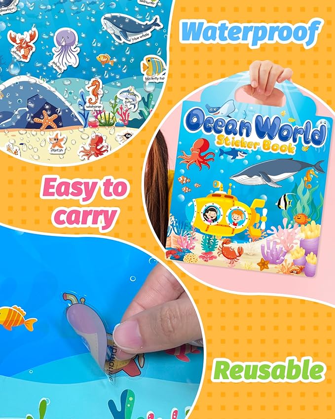 Walenced Reusable Sticker Book for Toddlers, Travel Stickers for Kids, Toddler Craft Activities Toys, Birthday Gifts for Boys & Girls