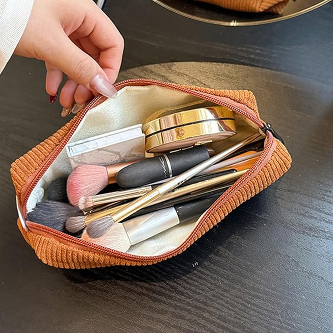Corduroy Pencil Case for Girls Kids Large Capacity Aesthetic Pen Pouch Makeup Bag Cosmetic Organizer Cute Stationery Storage Bag for School Office Travel Minimalist Pencil Box (White)