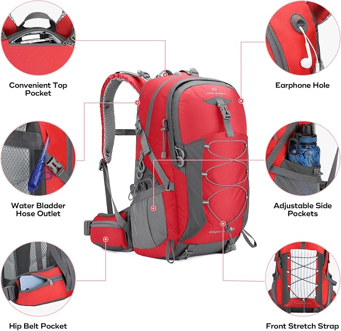 Maelstrom 40L Hiking Backpack, Lightweight Camping Daypack with Rain Cover | Water-Resistant Rip-Stop Nylon, Wet/Dry Separation, Multi-Pockets, Survival Whistle. Ideal For Men, Women, Travel, Trekking