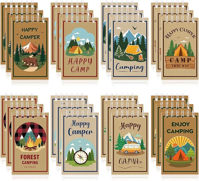 Hooqict 24 Pack Camping Party Favors Notepads Mini Pocket Notebooks Camping Journal Small Spiral Pocket Notepads for Kids Summer Camp Birthday Favors Classroom Office Supplies, 3.9 x 2.4 Inch