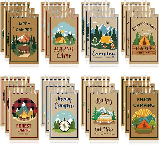 Hooqict 24 Pack Camping Party Favors Notepads Mini Pocket Notebooks Camping Journal Small Spiral Pocket Notepads for Kids Summer Camp Birthday Favors Classroom Office Supplies, 3.9 x 2.4 Inch