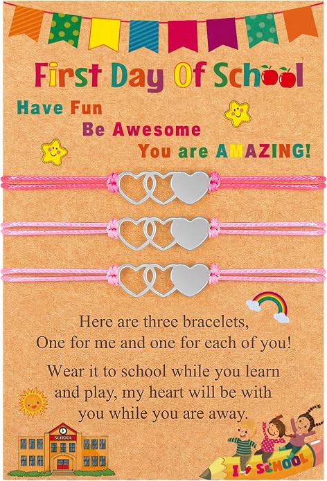 EOBOH First Day of School Bracelet Mommy and Me, Prek Matching Wish Bracelets Set, Adjustable Bracelet for Boys Girls Gifts Stuff Bulk