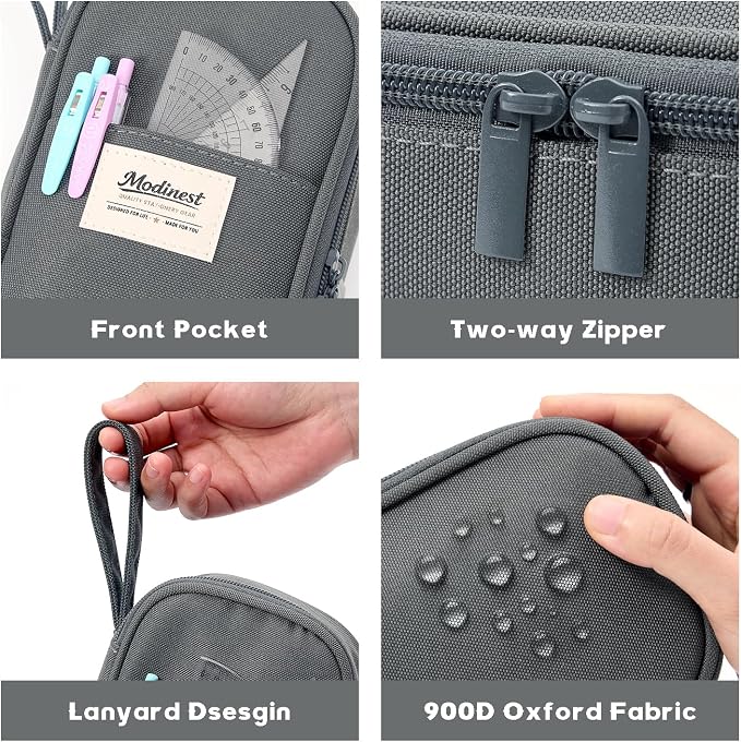 Pencil Case Pouch, Large Capacity Pen Bag Organizer, Cute Aesthetic Pencil Box for Girls Boys Kids, Back to School Supplies, Teacher Supplies Classroom Essentials, Grey