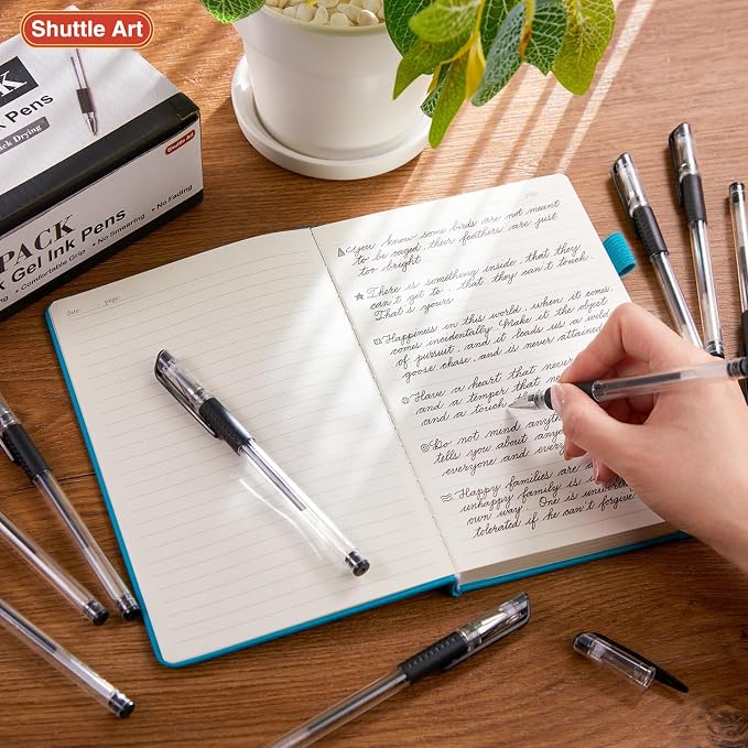 Shuttle Art Black Gel Pens, 50 Pack Fine Point Black Ink Pens Bulk, 0.5mm Rollerball Gel Ink Pens Smooth Writing with Comfortable Grip for Office, School and Home