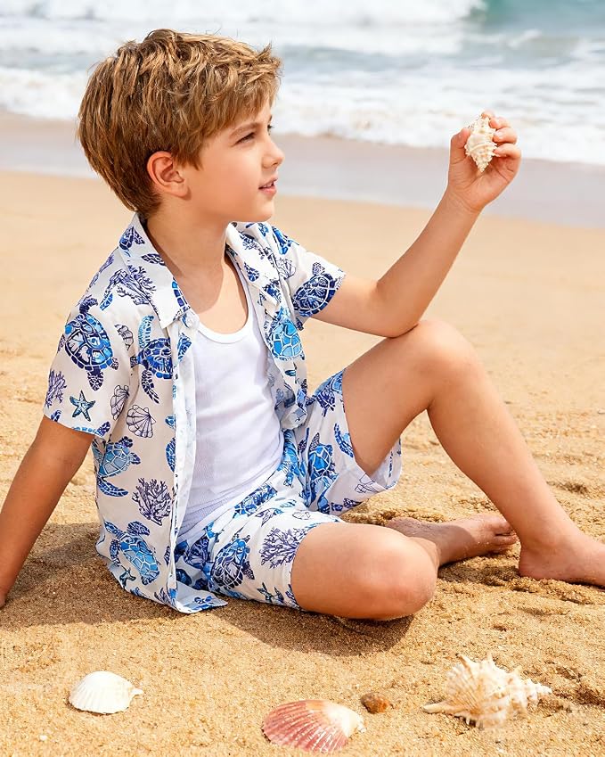 Enlifety 2-10T Kids Hawaiian Shirt Boys Short Sleeve Button Down Shirts Hawaii Summer Casual Blouse