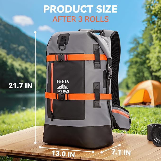 HEETA Dry Bags Waterproof Backpack 40L for Men & Women, Roll Top Heavy Duty | Cushioned Hiking Backpack, for Kayaking Boating Paddle Boarding Fishing Travel Camping Beach Vacation Cruise Ship Essentials