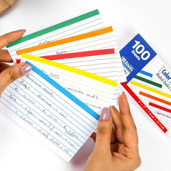 BAZIC Products Ruled Color Coded Index Card 3" X 5", Ruled Lined Card for Learning Memory Reminder, 3600 Count