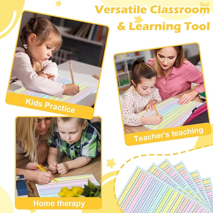 100 Sheets Horizontal Handwriting Paper Raised Line Paper Wide Ruled 0.5 Inch Kindergarten Writing Paper with Lines 8.5"x 11" Colored ADHD Writing Practice for Kids Learning Multi Sensory Dysgraphia
