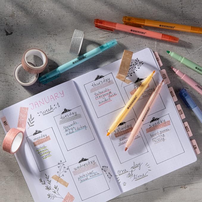 DIVERSEBEE Dual Tip Bible Highlighters and Pens No Bleed, 8 Pack Assorted Pastel Colors Quick Dry Highlighters Set, Cute Markers for Bible Study Journaling School Office Supplies and Accessories