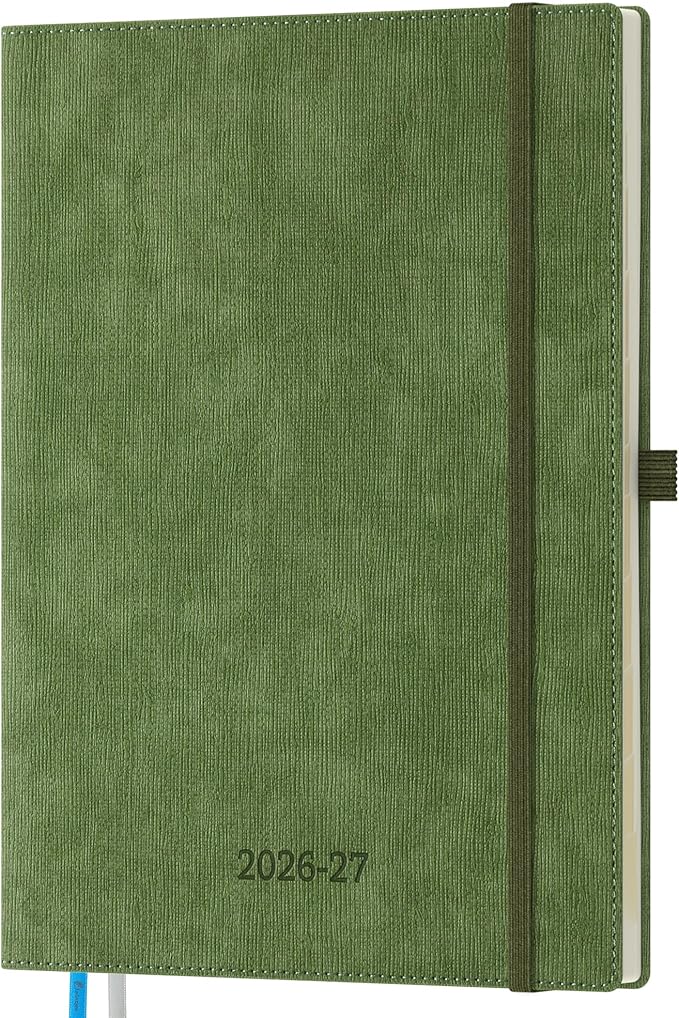 2026-2027 Weekly and Monthly Planner (July 2026–December 2027), 8.5"x11.5", Vertical Layout, 18 Months Agenda with Month Tabs & Pocket, Academic Calendar with Vegan Leather Cover,Olive Green