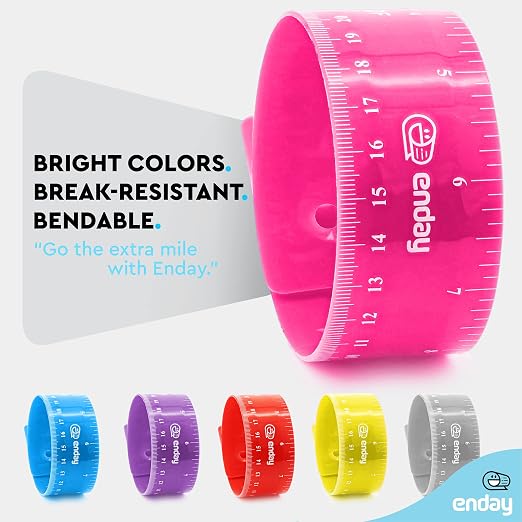 Emraw 12 inches (30 cm) Shatterproof Flexible Rulers Designed in Black, Blue, Green, Pink, Purple, and Orange - Great for School, Home, & Office – (12 Pack)