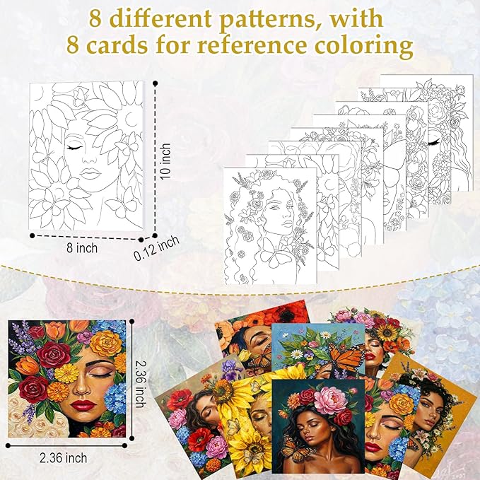 Cholemy 36 Pcs Paint and Sip Kit for Adults 8''x10'' Pre Drawn Canvas for Painting DIY Afro Acrylic Painting Kit Wood Easel Brushes Date Night Bulk for Father's Day Party Gifts(Floral Lady)
