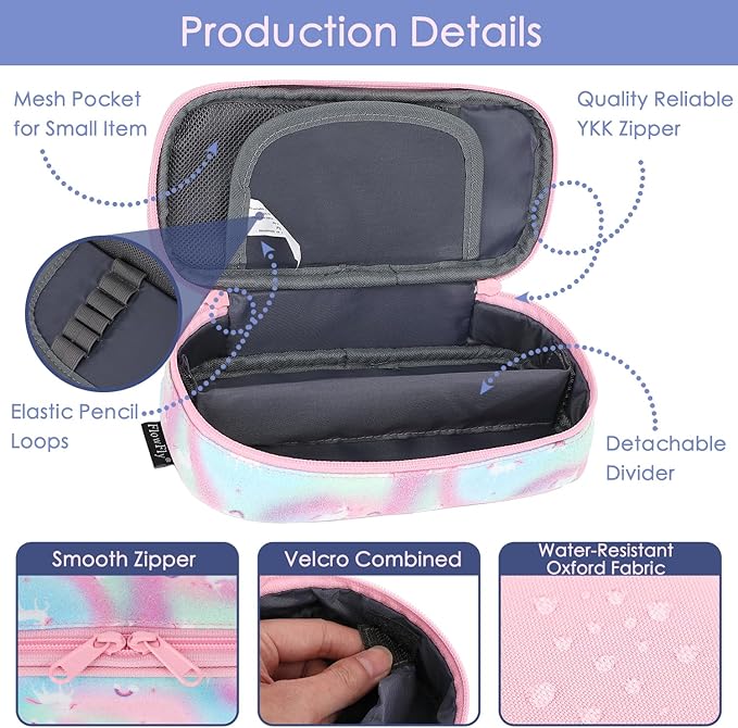 FlowFly Large Capacity Pencil Case for Kids, Boys & Girls – Zippered Multi-Functional Pen Pouch, Soft & Portable Pencil Bag for School, Teens, Students, Glitter#Unicorn