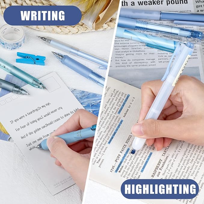 Four Candies Ocean Series Gel Pens, Black & Blue Ink Journaling Pens with 0.5 mm Fine Point, Cute School Office Supplies Aesthetic Desk Accessories, Set of 12