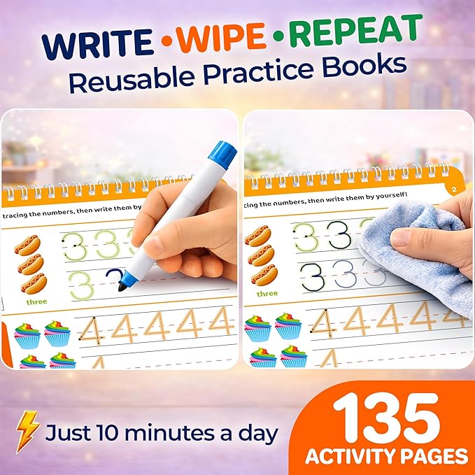 QUOKKA Tracing Books for Kids Ages 3-5 Set – 5 Reusable Dry Erase Activity Books for Kids Ages 3-5 - Writing Practice Kit with Markers - Preschool Learning Quiet Time Travel