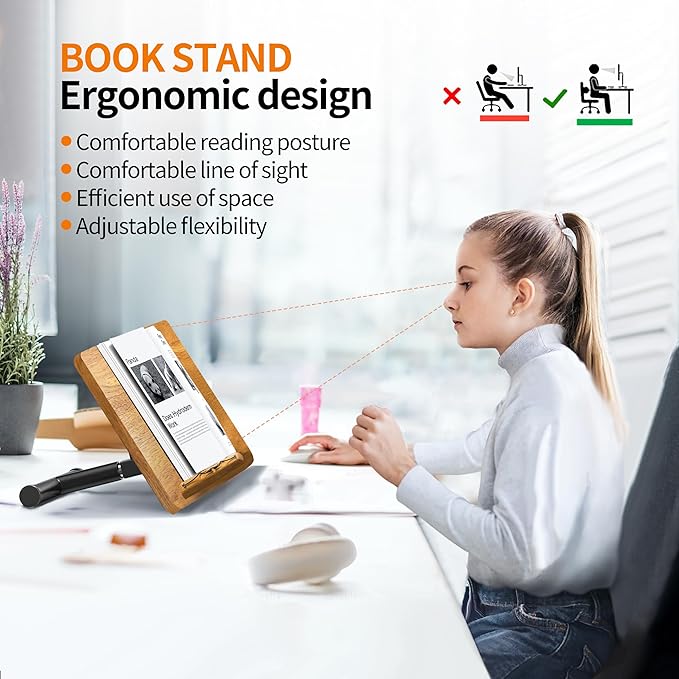 NAMON 2-in-1 Dual-use Floor & Desktop Book Stand, 100% Solid Wood, Height Adjustable from 16.5" to 51", Floor Reading Stand for Sheet Music, Cookbooks, Projector (Rubberwood, 11.8" x 16.5" Panel)