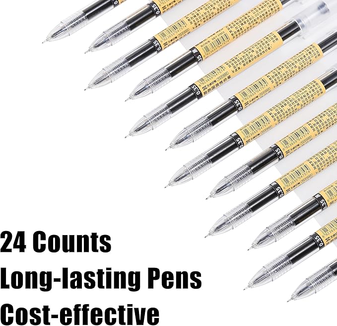 Black Gel Ink Pens, 0.35mm Extra Fine Point Tip Smooth Writing Rollerball Pens, Japanese Style No Smudge Ballpoint Pen, Quick Drying for Journaling Office School Stationery Supplies 24pcs