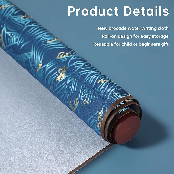 Magic Canvas Paint with Water,Reusable Calligraphy Cloth, Water Writing Cloth Scroll for Students Beginners Drawing Practice, No Ink or Paper Waste, Mess-Free Painting Activity(Blue-2)