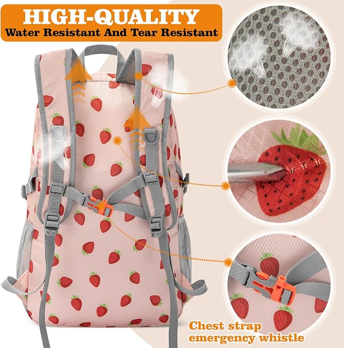 ZOMAKE Lightweight Packable Backpack 30L, Foldable Travel Hiking Daypack | Water Resistant Collapsible Backpacks, Folding Day Pack for Outdoor Camping Sport, Everyday Carry(Strawberry print)