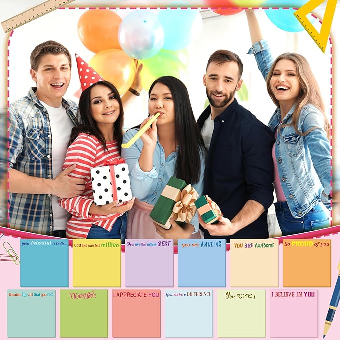 Yinder 12 Pcs Inspirational Sticky Notes Cute Motivational Sticky Notes Pad End of Year Employee Appreciation Gifts Bulk for Teacher Nurse Coworkers Office Supplies 3 x 3'' (Appreciation,Simple Color)