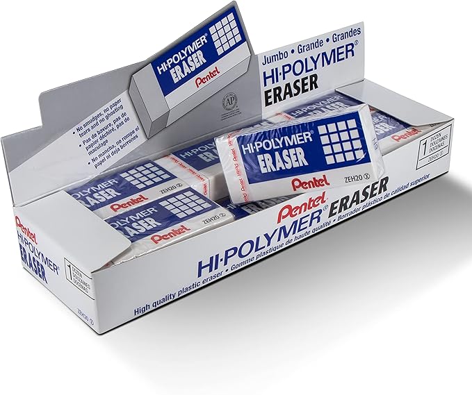 Pentel Hi-Polymer Eraser, Jumbo Size 12 pack(ZEH-20)