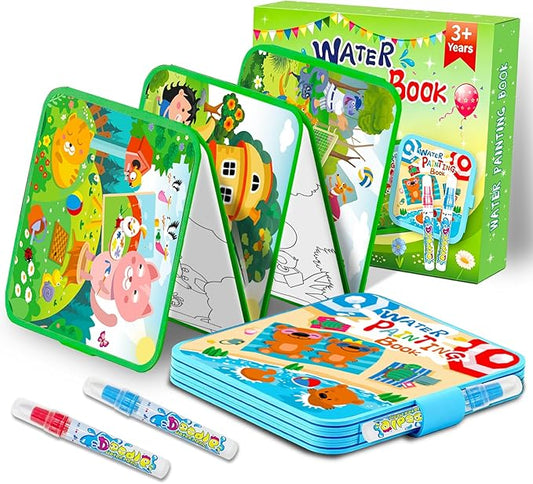 Elfew Water Painting Book for Toddlers 1-3,Mess Free Coloring for Toddlers,2 Pack Reusable Water Coloring Books with Water Pens,Magic Doodle Books
