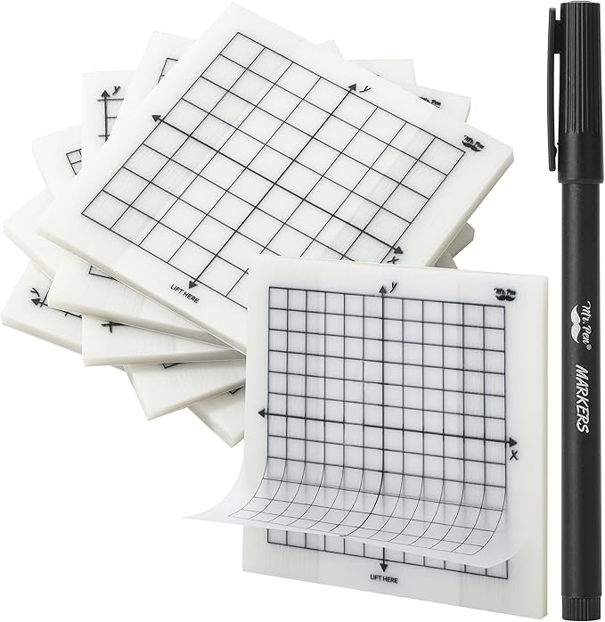 Mr. Pen- Transparent Graph Sticky Notes, 3x3 Inch, 6 Pads, 50 Sheets/Pad, 6 Grid Designs, Square Graph Paper Notes & Fineliner, Waterproof Grid Sticky Note Pads for Math, Study, Journals, Planners