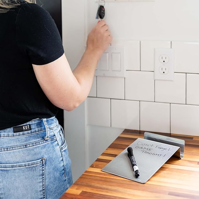 Three by Three Seattle Desktop to-Do Board: Conquer Chaos with Our Sleek 5.5 x 9 Inch Desk Organizer, Includes 4 Markers (Stainless Steel Board)