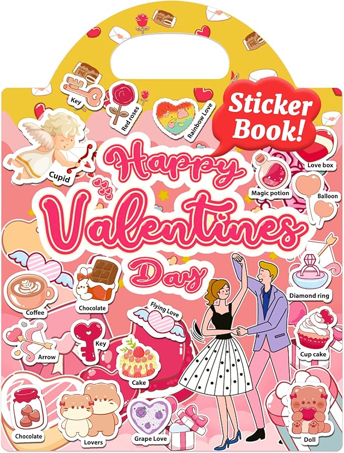 Benresive Reusable Sticker Book for Toddlers, Stickers for Kids, Travel Toys for Arts & Crafts Activities, Birthday Gift for Boys & Girls, Valentines Themes