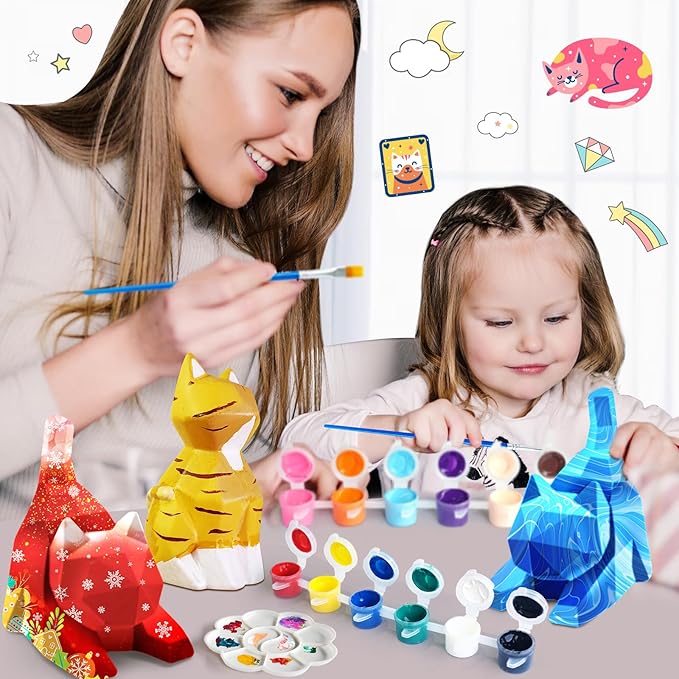 Goody King Paint Your Own Cat Lamp Art Kit, 2PCS DIY Night Light, Arts & Crafts for Kids Ages 8-12, Painting Kit for Girls Boys Age 4 5 6 7 8+, Art Supplies Cat Craft Birthday Gifts for Kids Ages 3+