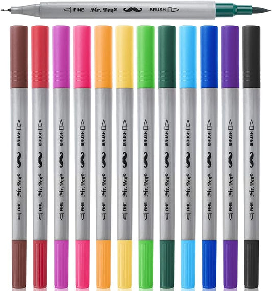 Mr. Pen- Dual Tip Brush Pens, 12 Colors, Art Markers for Coloring
