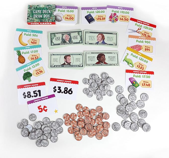 eeBoo: Making Change Game, 50 Item Cards with Play Money, Develop Math and Practical Money Skills, Perfect for Ages 5 and up