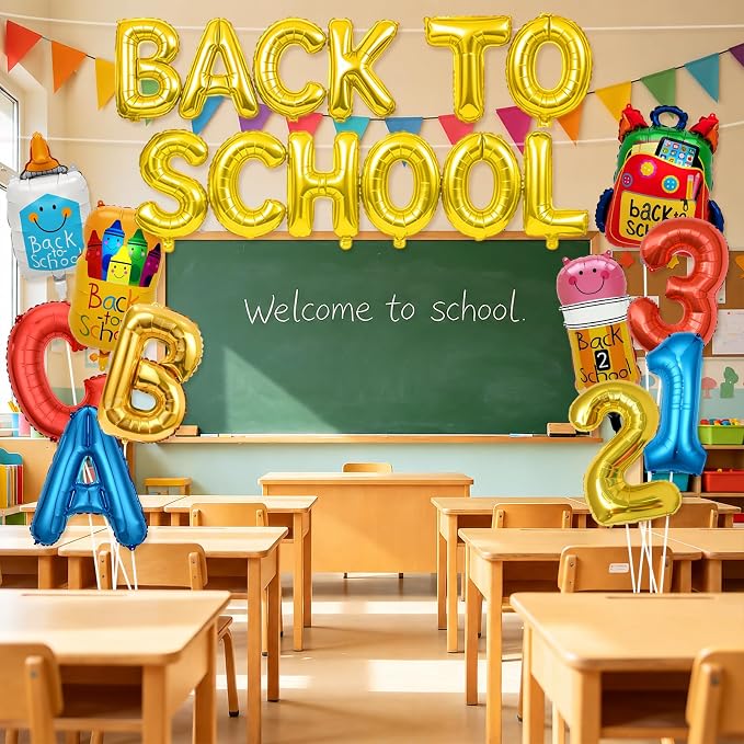 Back to School Balloons, Back to School Decorations Letter Balloons Banner | Back to School Balloon with ABC 123 Pencil Backpack Crayon School Theme Decor for Classroom,Kindergarten,First Day of School